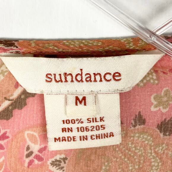 NWOT SUNDANCE Top Women M Silk Chiffon Paisley Floral Ruffle Pink Balloon Sleeve - Picture 3 of 10